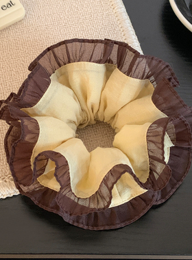 韩国黄色布艺包边双层大肠发圈女高级感超大丸子头低马尾头绳头饰