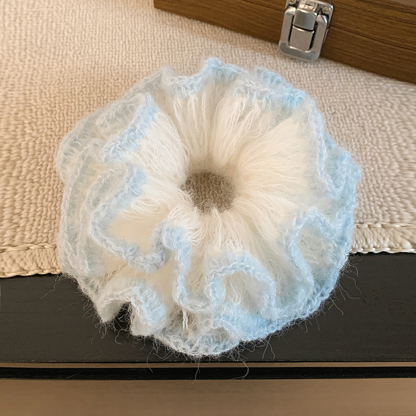 韩系温柔蓝色海马毛线针织发圈女