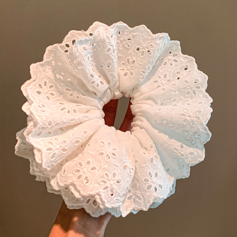 韩系超大白色镂空蕾丝大肠发圈