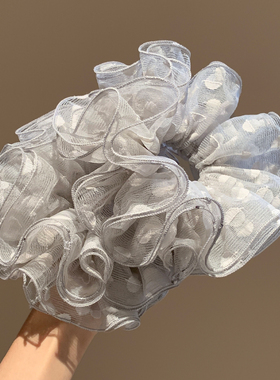 高级感灰色网纱波点大肠发圈女气质超大丸子头低马尾头绳皮筋头饰