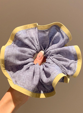 简约灰色布艺褶皱大肠发圈女韩系超大扎头发马尾头绳气质百搭头饰