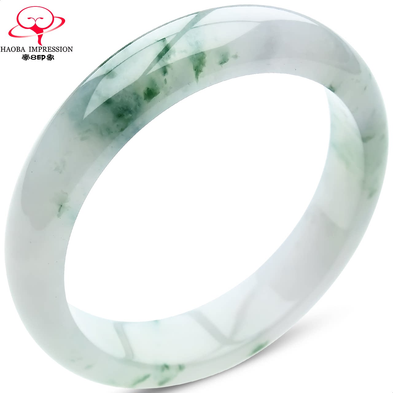 豪8印象s77-425天然翡翠手镯/玉镯女冰种飘蓝花59.5mm玉石a货珠宝