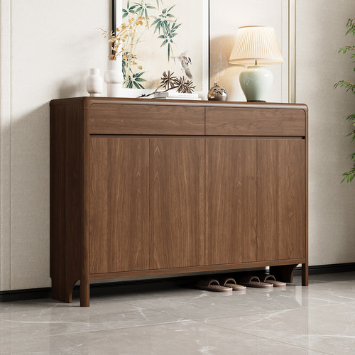 实木鞋柜家用门口2025新款入户门新中式胡桃色玄关柜大容量储物柜