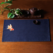 棉麻手工禅意刺绣茶席中式 茶道手绘功夫麻布茶垫茶旗桌旗茶帘促销