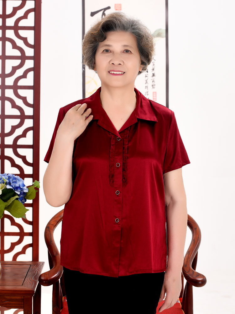 神采夫人老年奶奶夏装桑蚕丝衬衣