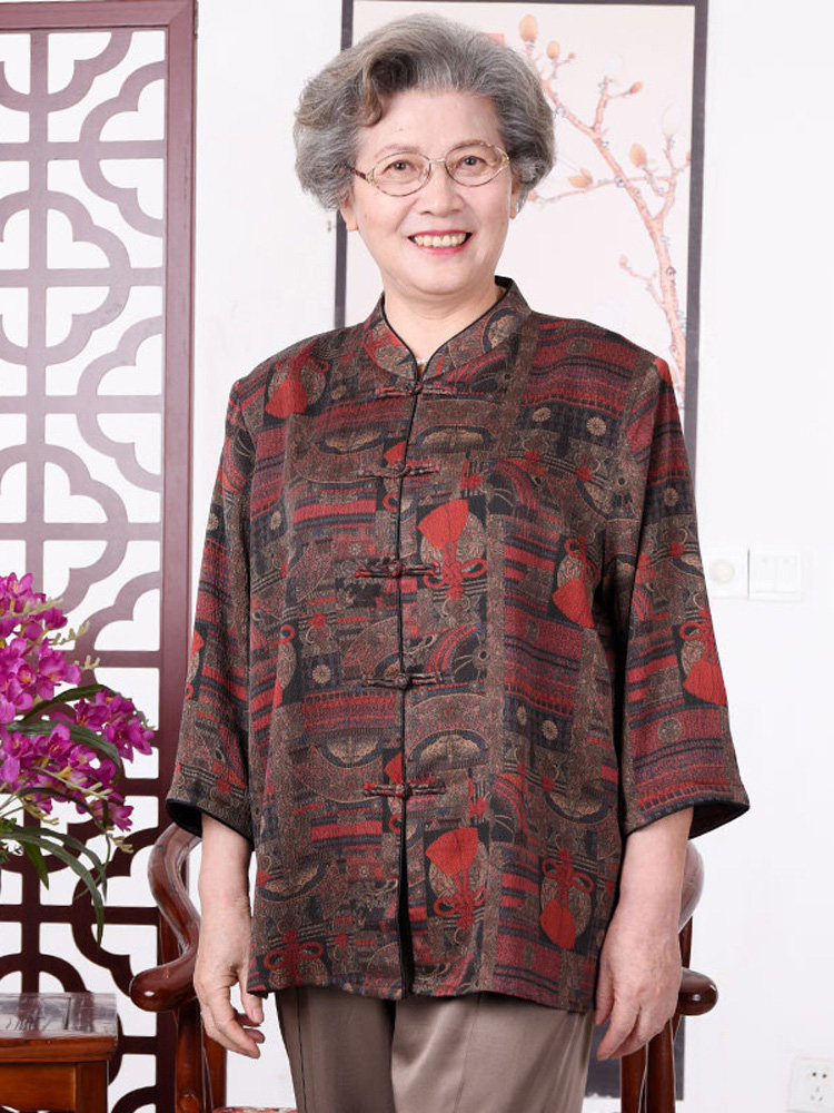 神采夫人妈妈奶奶香云纱衬衫长袖
