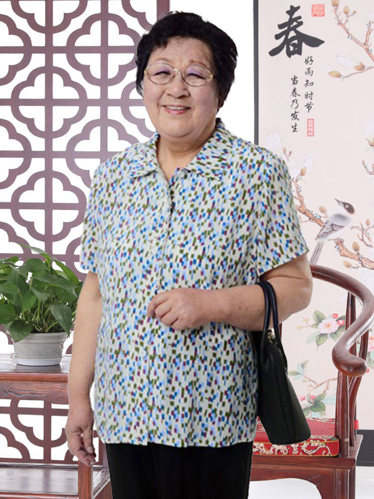 神采夫人奶奶夏装短袖衬衫桑蚕丝