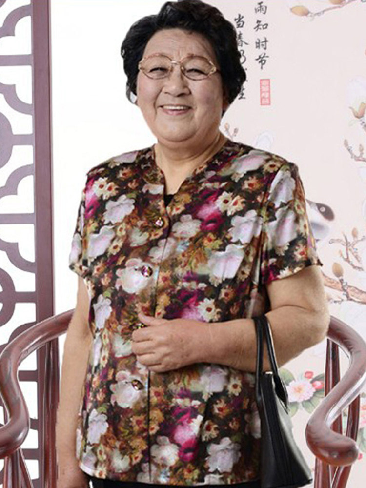 神采夫人奶奶夏装真丝桑蚕丝衬衫