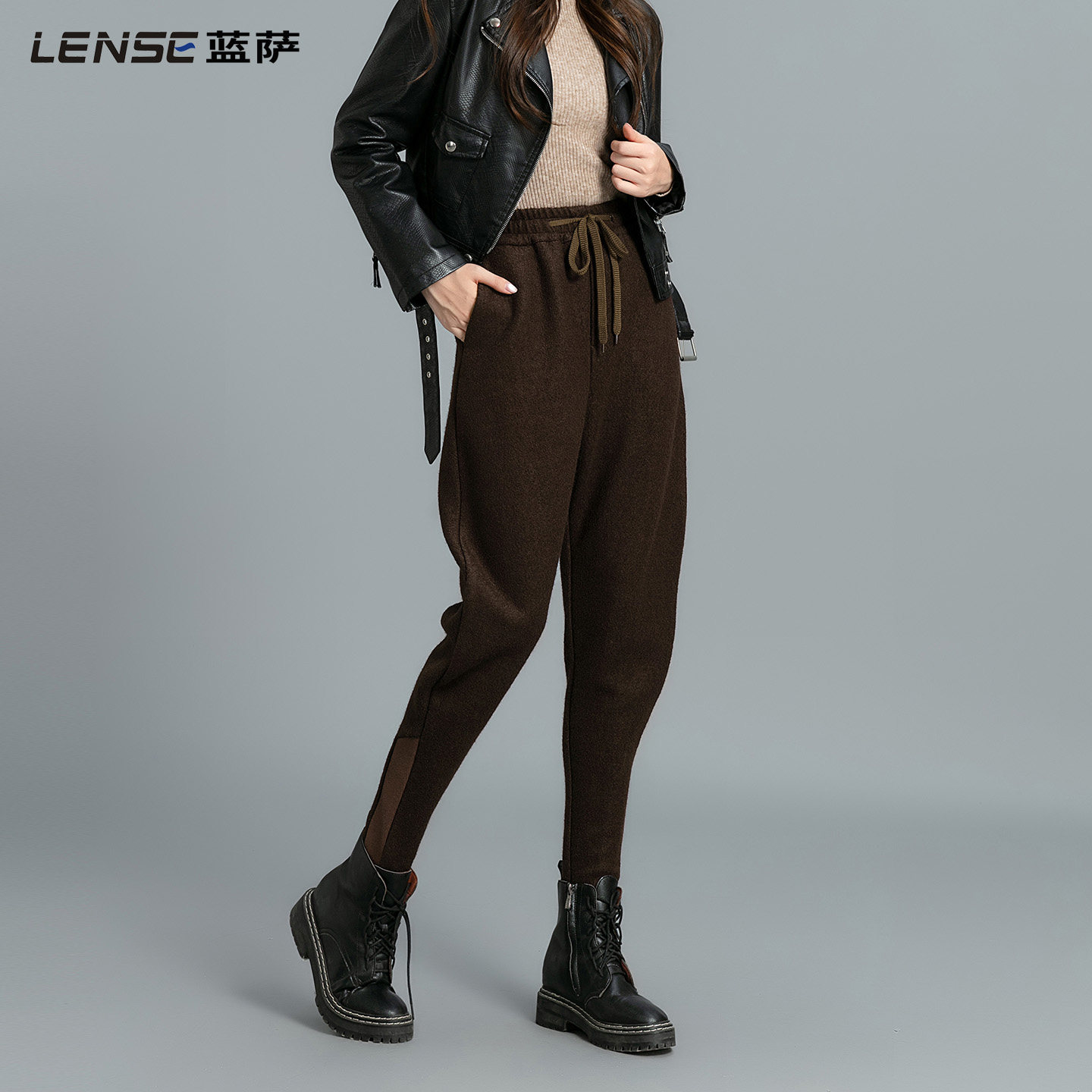 蓝萨秋冬保暖毛呢哈伦女裤