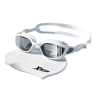 特步泳镜高清防雾防水女士泳帽套装专业竞速中框游泳眼镜近视男款