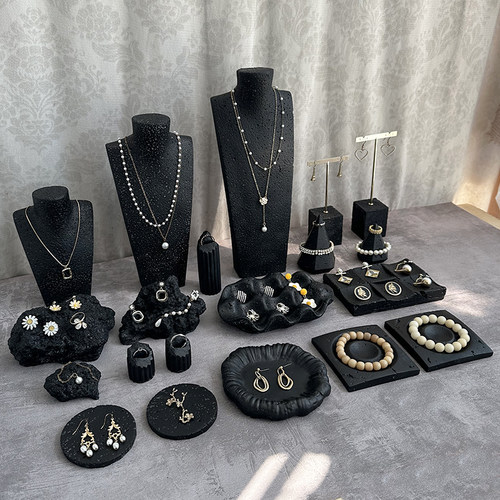 黑色洞石高级轻奢感首饰展示架