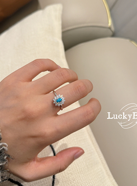 「Sunshine」天然原矿无优化美松绿松石开口925银镶钻戒指女轻奢