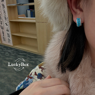 「蓝调」天然原矿无优化高瓷蓝美松绿松石925银耳钉显白耳圈耳饰