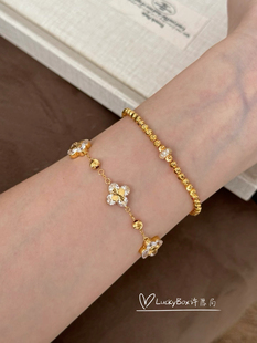 「四叶星河」镭射CNC镶钻925银四叶草间隔车花猫眼珠手链轻奢显贵