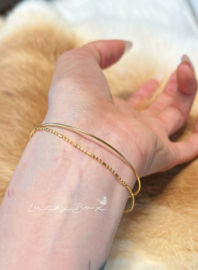 「星轨」925银镀18k金素细圈开口手镯双层包珠链叠戴轻奢小众设计