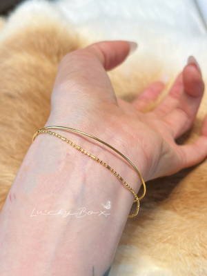 「星轨」925银镀18k金素细圈开口手镯双层包珠链叠戴轻奢小众设计