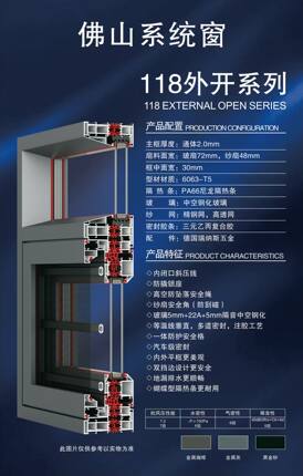 118型号双档边2.0厚的系统窗蝴蝶结隔热条双层钢化玻璃封窗