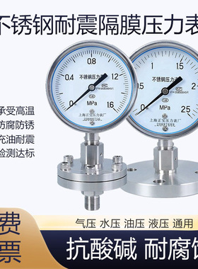 304不锈钢隔膜压力表YNTP100BFML/MF气压油压水压表耐震防腐耐酸
