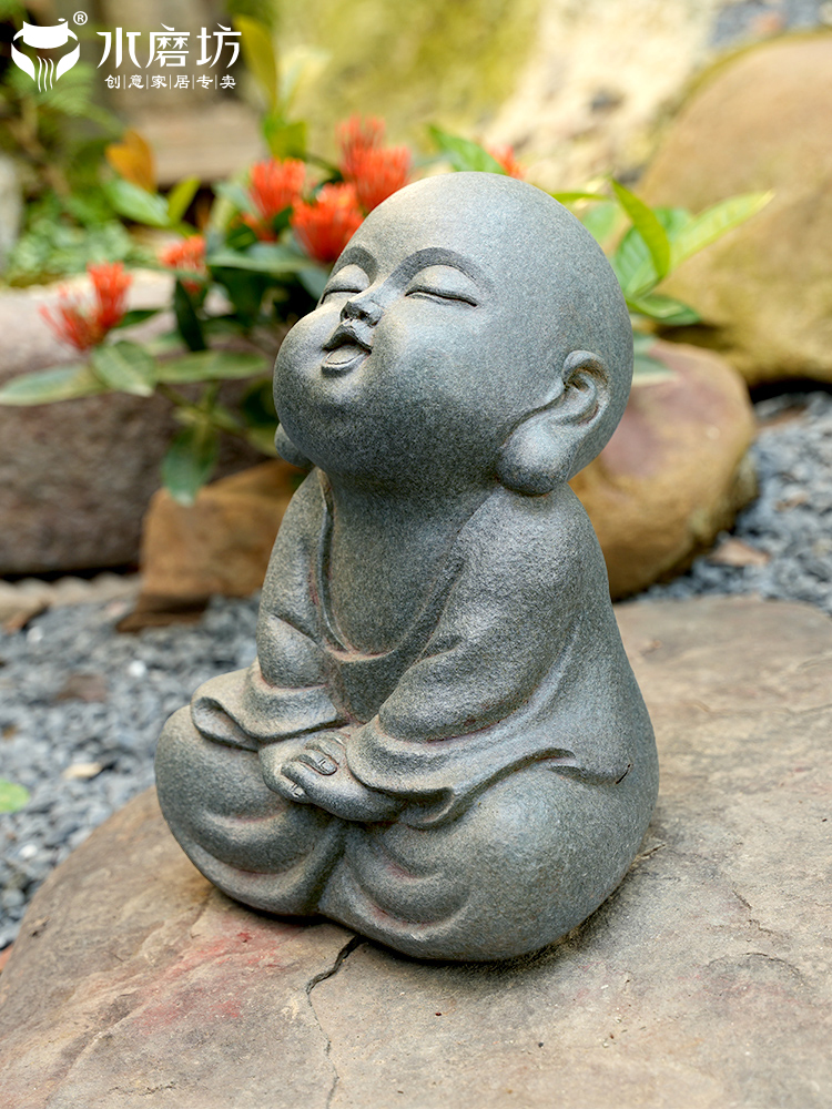 水磨坊户外禅意沙弥无忧无虑小和尚庭院园林人物造景落地装饰摆件