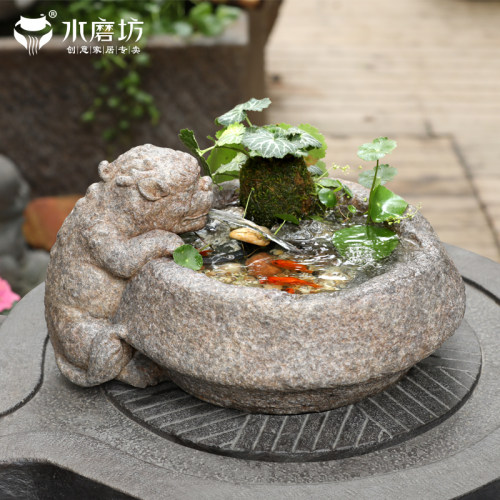 中式招财貔貅流水摆件造景鱼池