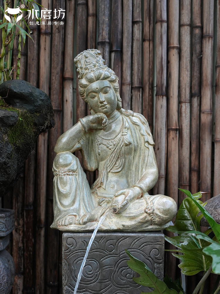 水磨坊禅意佛像水月观音流水摆件循环水别墅会所茶室造景装饰摆设