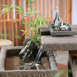 创意户外庭院流水茶桌禅意功夫茶桌椅组合客厅循环养鱼缸茶台茶几