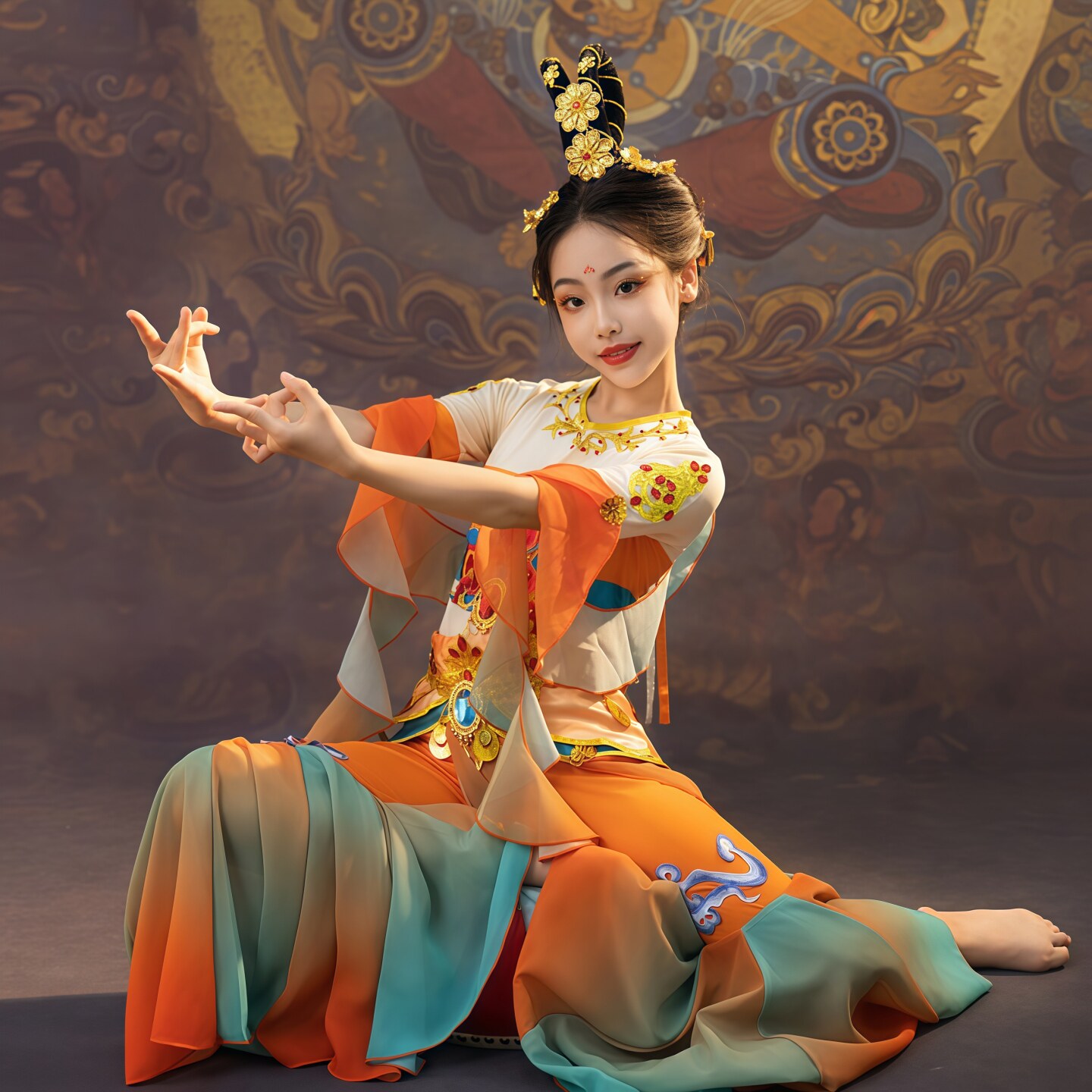 女童敦煌飞天反弹琵琶演出服