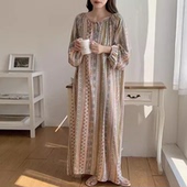 棉绸长袖 睡裙女加长到脚踝宽松款 春秋夏季 2024年新款 四季 可穿