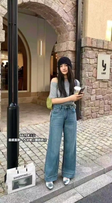 卡妍拉6619款春夏新款韩版显瘦高腰弹力九分直筒裤牛仔裤女阔腿裤