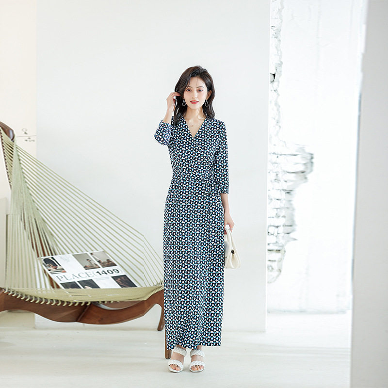 PG DVF2023年夏季新款欧美风时尚气质V领收腰显瘦长裙连衣裙高端