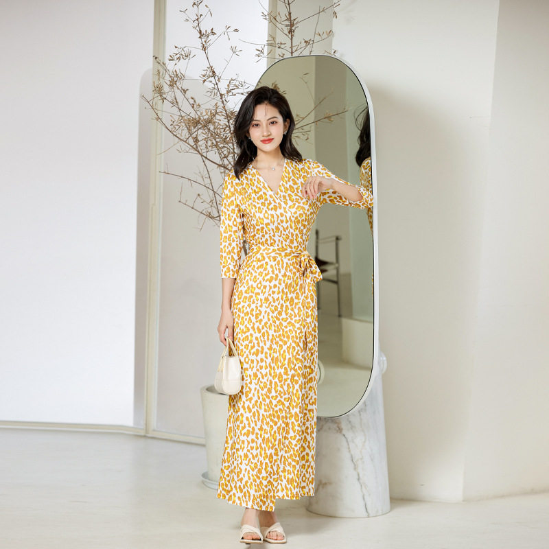 PG DVF裹身裙2023夏季新款气质女装收腰显瘦显身材长裙连衣裙女