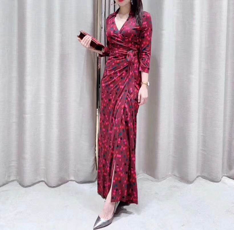DVF连衣裙彩色波点衬衫领长款