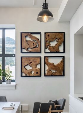 艺术原实木质复中古侘寂风日式装壁饰挂画民宿酒店背景墙玄关电箱