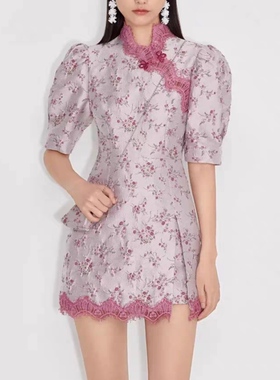 欧家正品baby明星同款春夏国风提花改良旗袍短袖连衣裙1NY4083180