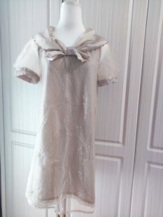 知恩GCCG春夏重工蕾丝琥珀光亮片蝴蝶结连衣裙短袖礼服裙气质淑女