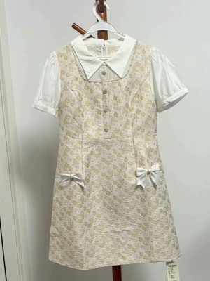 知恩GCCG正品新款时尚高级拼接重工提花国风甜美连衣裙女短袖8104