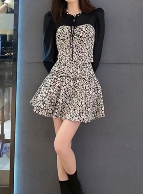 欧五加5+正品短款春秋拼接水墨繁花碎花衬衫小上衣长袖2WN1013170