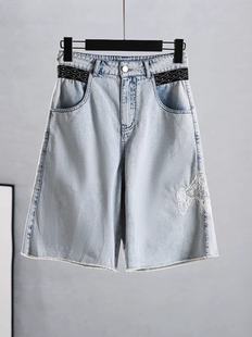 知恩GCCG正品时尚简约休闲百搭高腰牛仔裤丹宁蓝短裤中裤刺绣6307