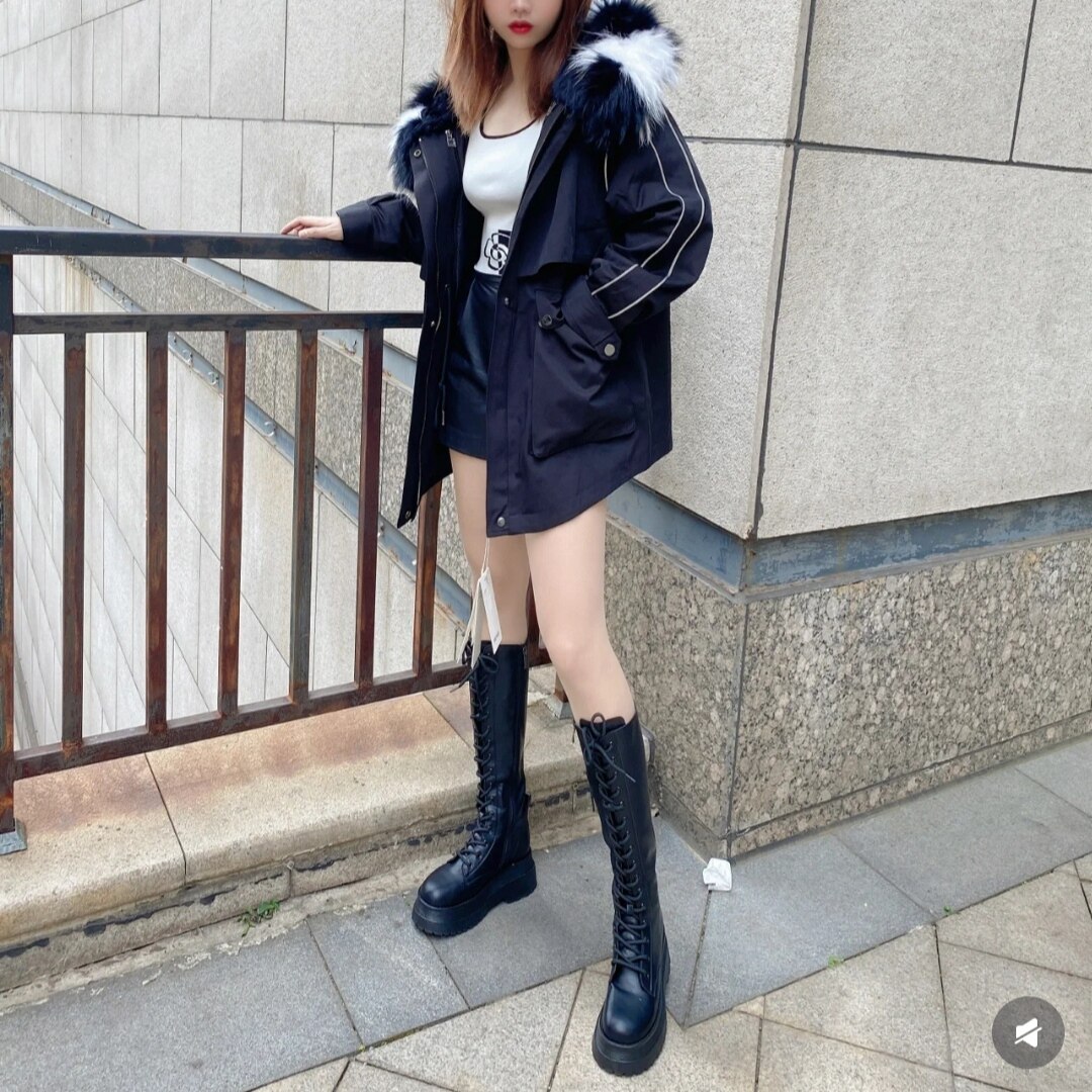 欧五加5+正品专柜6990濑兔毛皮大毛领宽松派克服皮草外套夜光女神