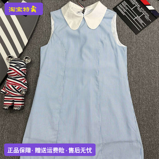 汤姆TB布朗学院风女士连衣裙无袖 官方正品 翻领蓝白纹后背蝴蝶结