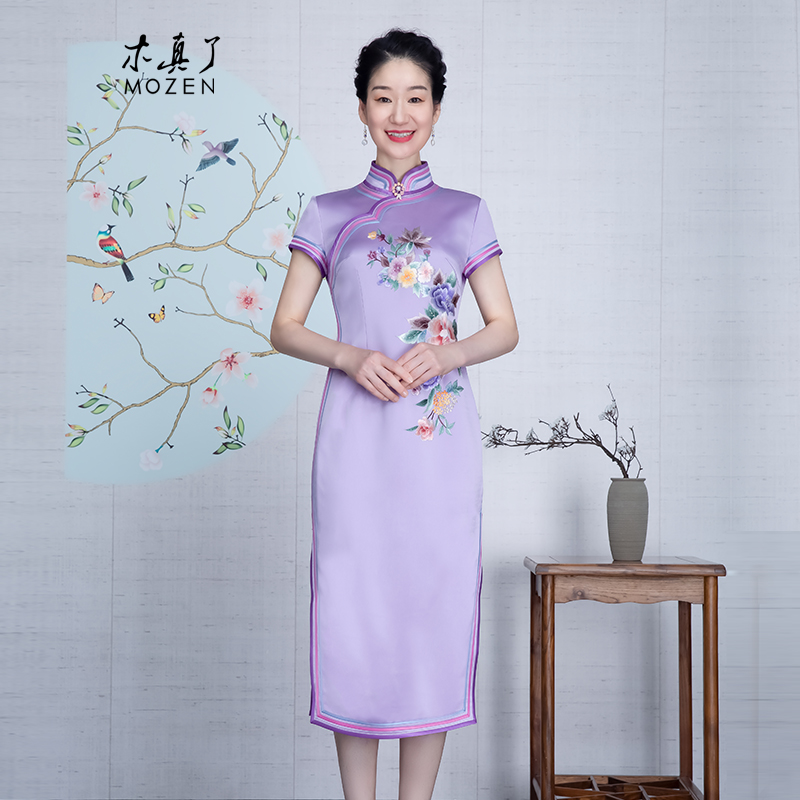 木真了复古刺绣宴会礼服中长款