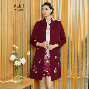 刺绣羊毛外套新品 妈妈装 910 女中式 木真了毛呢大衣中长款