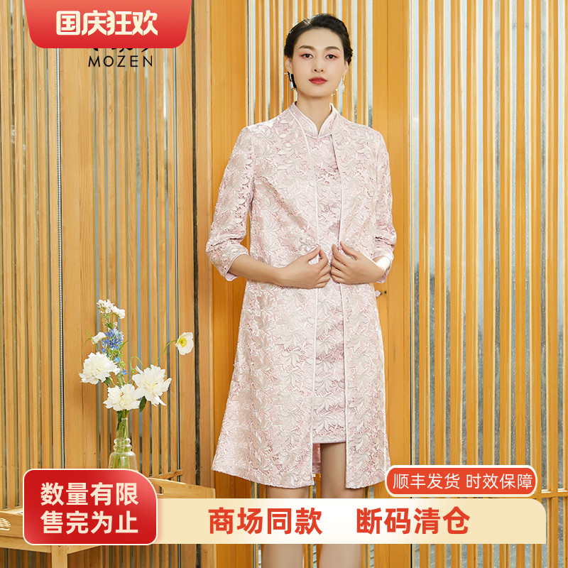 木真了蕾丝镂空女装旗袍外套新品立体花卉九分袖中长风衣102