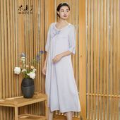 新品 木真了圆领宽松A摆连衣裙中国风凤凰刺绣七分袖 长款 女裙101