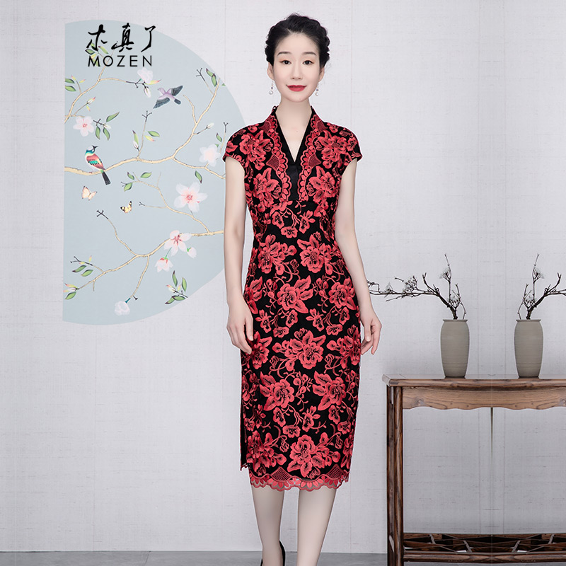 木真了附纱刺绣复古连衣裙