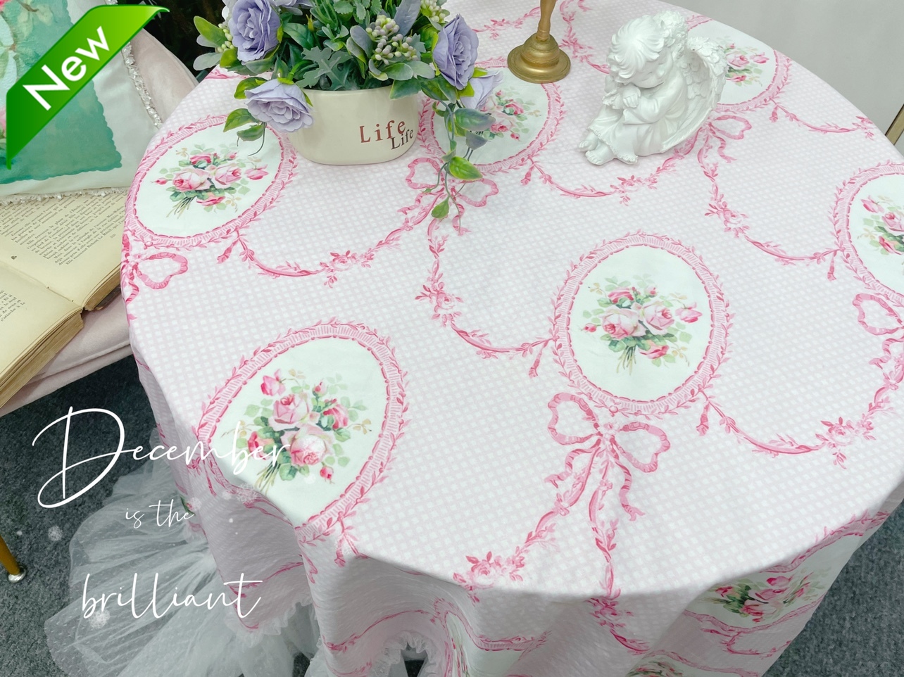 韩式季价复古清新粉白蕾丝餐台布茶几圆长方形家用欧式桌布布艺
