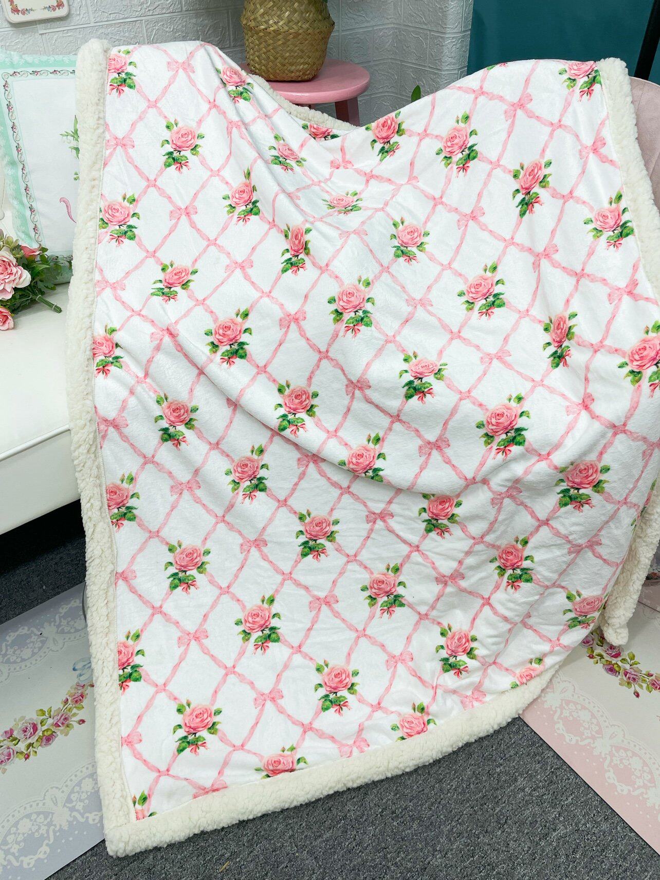 包邮羊羔绒新款玫瑰花卉沙发办公室午睡柔软毯子单人沙发盖毯推荐