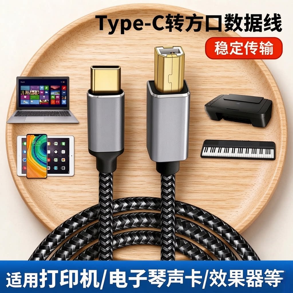 typec转midi方口通用数据线