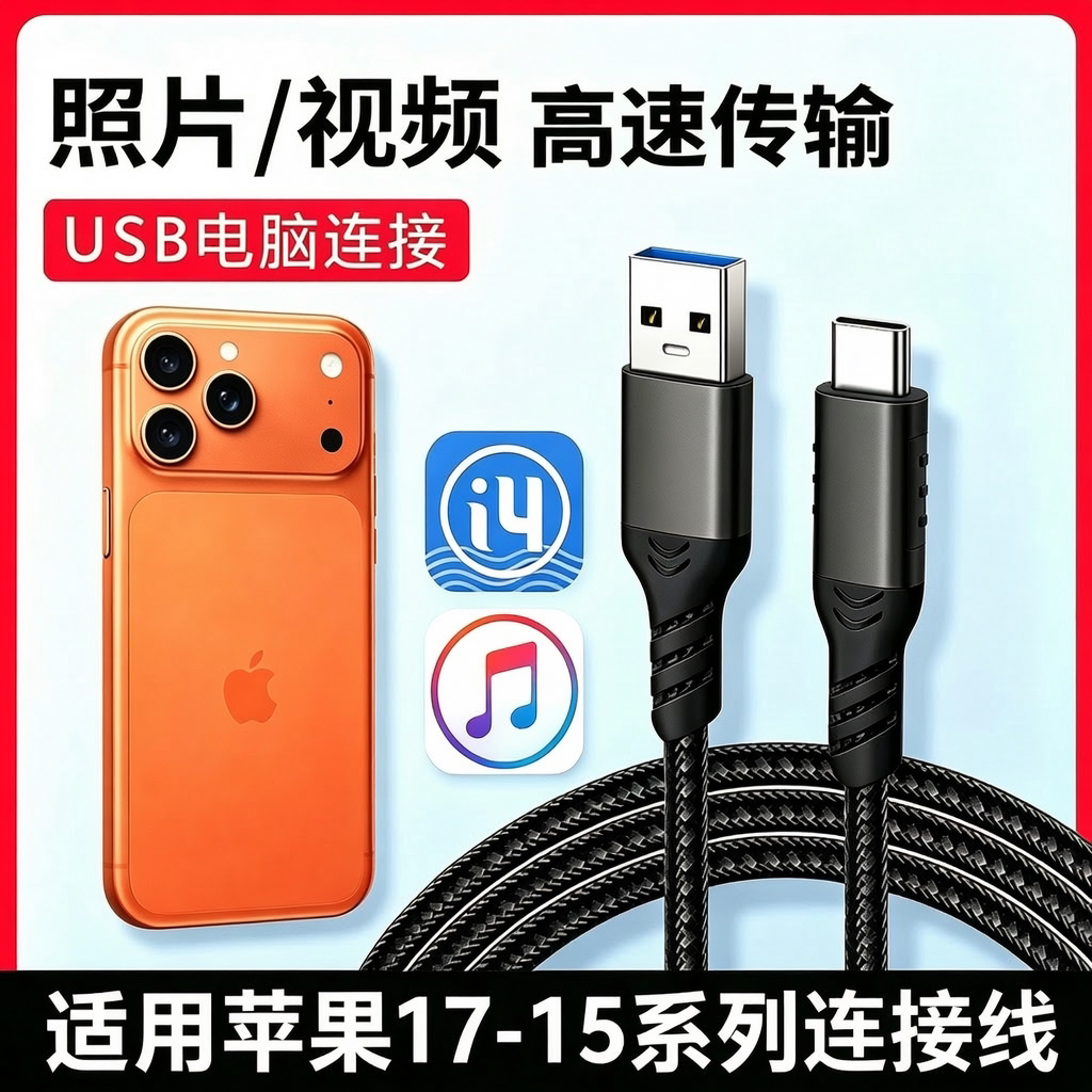 适用苹果17连电脑爱思数据线