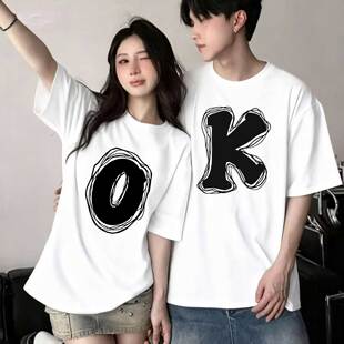 字母纯棉OK情侣装夏装短袖高级感2026新款超火disoo小众潮流牌T恤